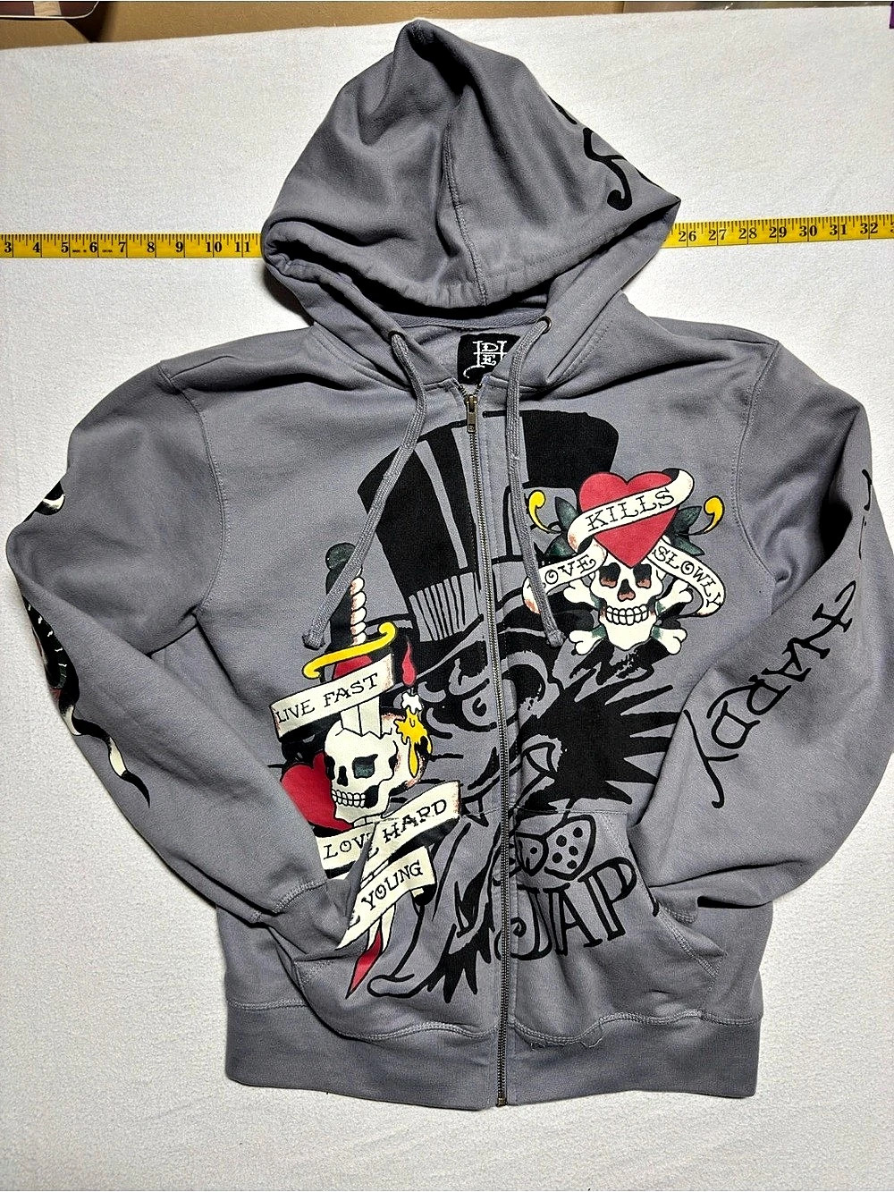 Ed Hardy graphic zip hoodie Gray Large